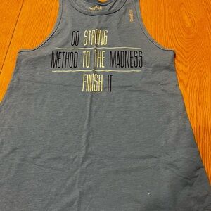 Reebok Women's Blue Tank Top with silver and Black Text